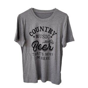 Country Music And Beer Graphic T Shirt Mens M Crewneck Gray Cotton Bend Tee NEW
